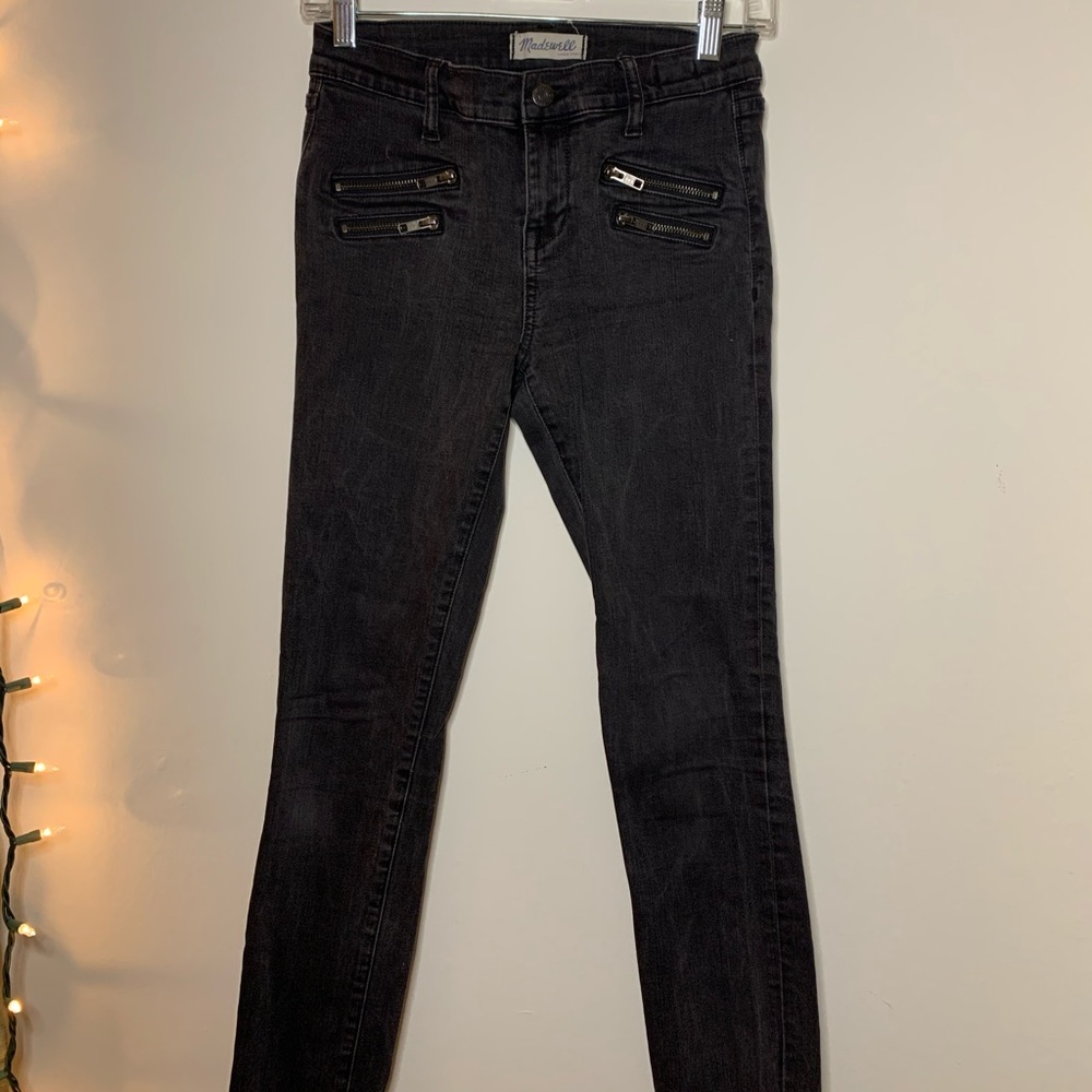 Madewell black faded jeans w/ zip details